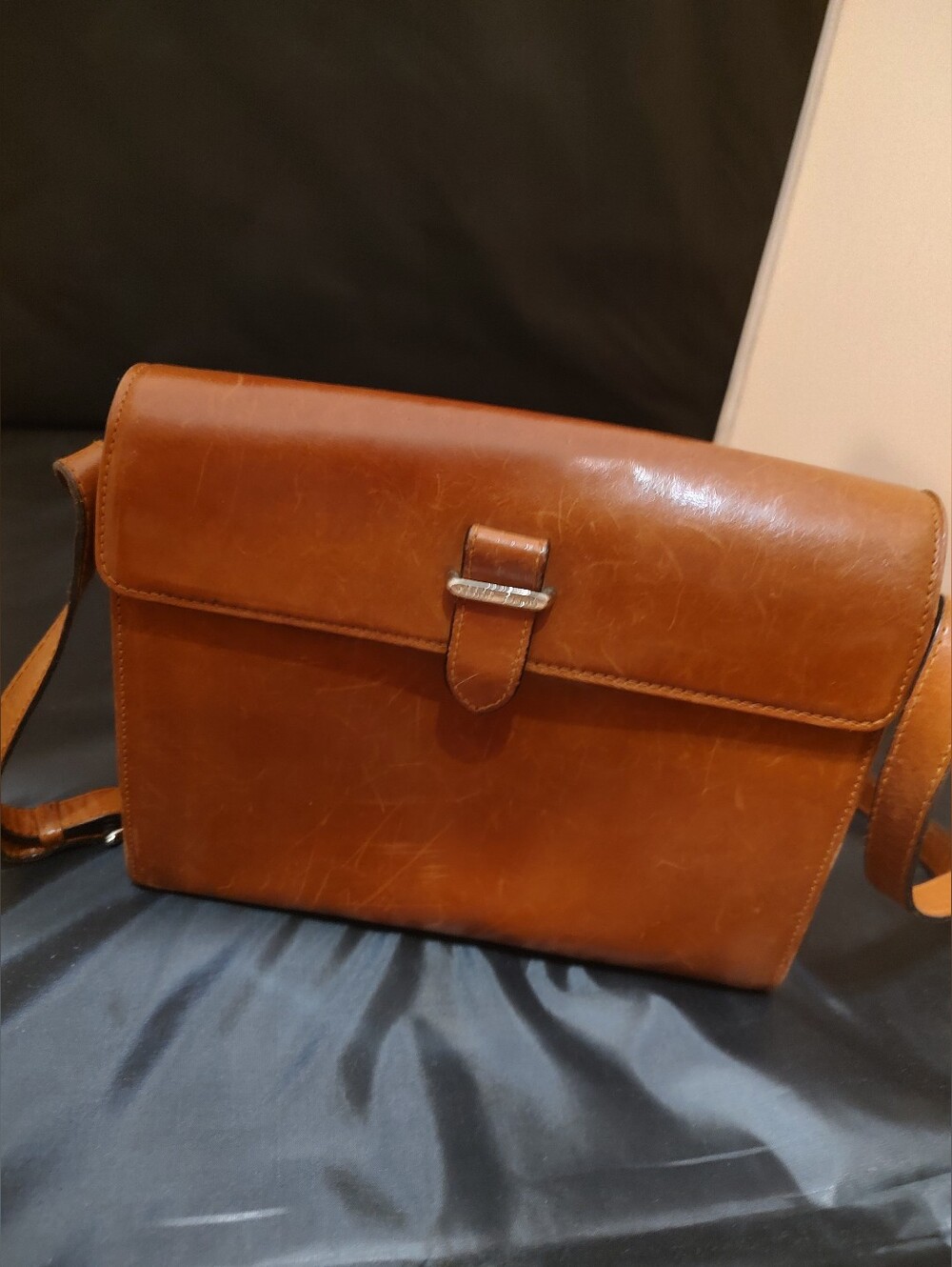 Perry Ellis Cognac Leather Crossbody Bag